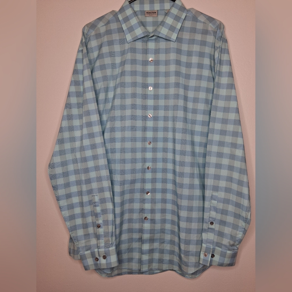 Kenneth Cole Light Blue Plaid Dress Shirt